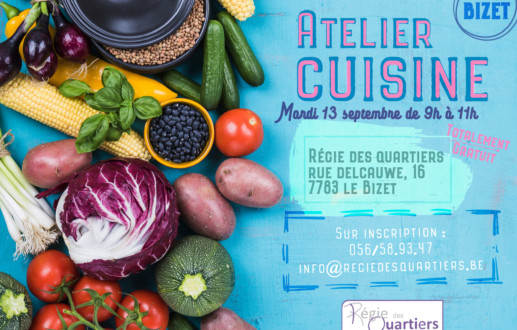 Le Mardi 13 Septembre, et tous les deuxièmes Mardi du mois. C’est atelier cuisine à la Régie !